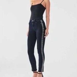 DL1961 Farrow Ankle High Rise Skinny Jeans Black Coated Side‎ Stripe Size 27